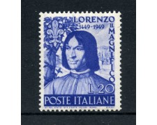 1949 - REPUBBLICA - 20 LIRE LORENZO IL MAGNIFICO - NUOVO - LOTTO/30370
