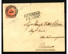 1851 - LOMBARDO VENETO - LOTTO/40522 - 15 Centesimi ROSSO SU BUSTA DA VENEZIA A TREVISO 1851 - LOMBARDO VENETO - LOTTO/40522 - 15 Centesimi ROSSO SU BUSTA DA VENEZIA A TREVISO