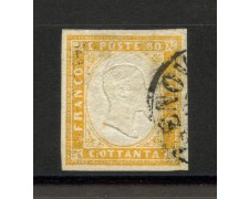 1858 - REGNO DI SARDEGNA - LOTTO/40261 - 80 Cent. GIALLO ARANCIO - USATO 1858 - REGNO DI SARDEGNA - LOTTO/40261 - 80 Cent. GIALLO ARANCIO - USATO