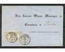 1863 - REGNO DI SARDEGNA - LOTTO/40262 - 1 Cent. PER STAMPATI - COPPIA SU BUSTA 1863 - REGNO DI SARDEGNA - LOTTO/40262 - 1 Cent. PER STAMPATI - COPPIA SU BUSTA