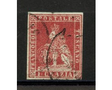 1851/52 - TOSCANA - LOTTO/40276 - 1 CRAZIA CARMINIO CHIARO SU GRIGIO - USATO 1851/52 - TOSCANA - LOTTO/40276 - 1 CRAZIA CARMINIO CHIARO SU GRIGIO - USATO