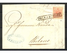 1855 - LOMBARDO VENETO - LOTTO/40550 - 15 CENTESIMI ROSSO VERMIGLIO - BUSTA DA PAVIA 1855 - LOMBARDO VENETO - LOTTO/40550 - 15 CENTESIMI ROSSO VERMIGLIO - BUSTA DA PAVIA