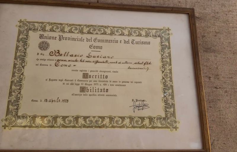 L'iscrizione di Luciano Bellasio al registro dei commercianti, Como 1978